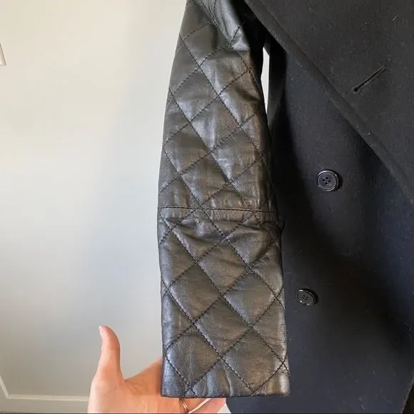 Club Monaco Carolina Wool Pea Coat Leather Sleeves - Picture 10 of 16